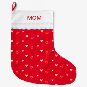 Chaussette de Noël pour maman rouge avec coeurs