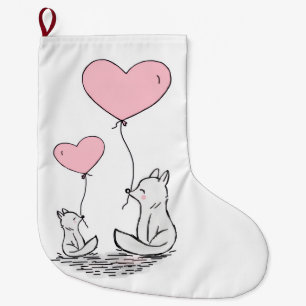 Chaussette de Noël, Renard Rose Coeur Amour