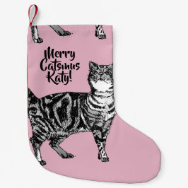 Chaussette de Noël rose Catsmus joyeux chat tigré