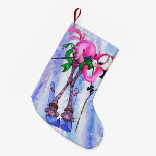 Chaussette de Noël Skieur Flamant Rose
