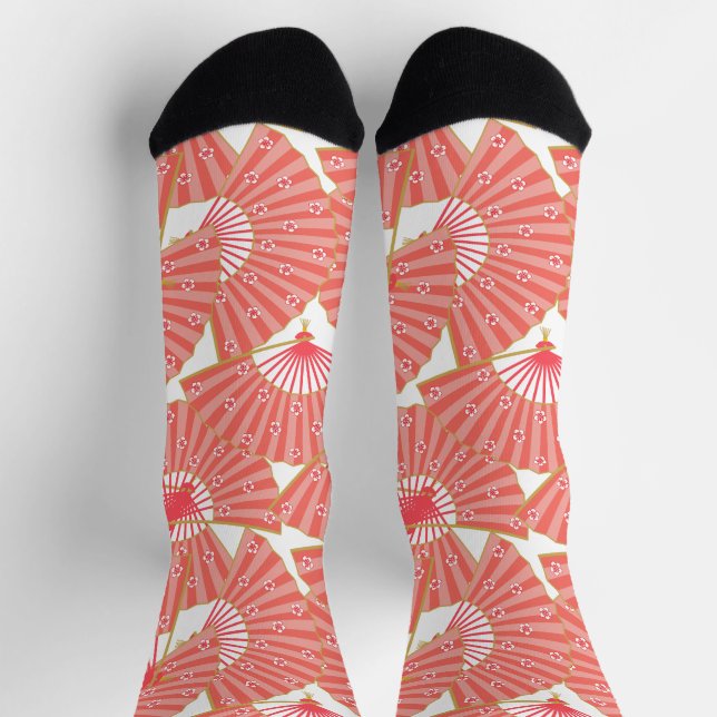Chaussette Decora Pink Japanese Geisha Fans Pattern (Haut)
