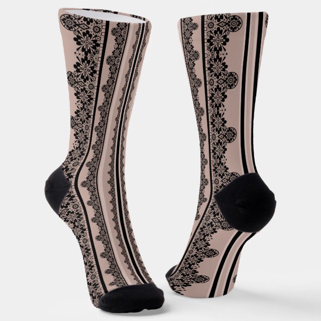 Chaussette Dentelle noire, ajourée, arrière - plan marron, be (Angulaire)
