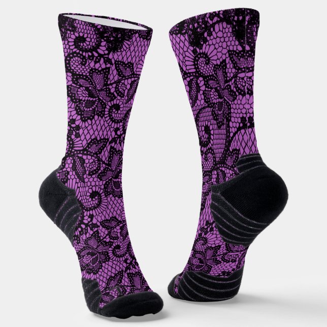 Chaussette Dentelle Rose Et Noir De Faux (Angulaire)