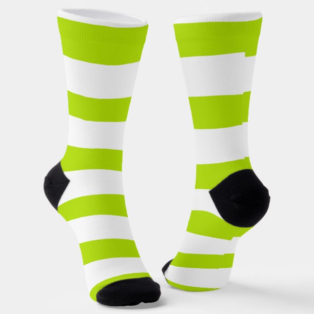 Chaussette Des rayures inégales dans la chaux Vert et Blanc (Angulaire)