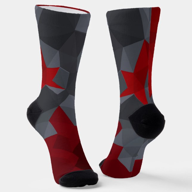 Chaussette Des triangles gris, rouges disposés aléatoirement. (Angulaire)