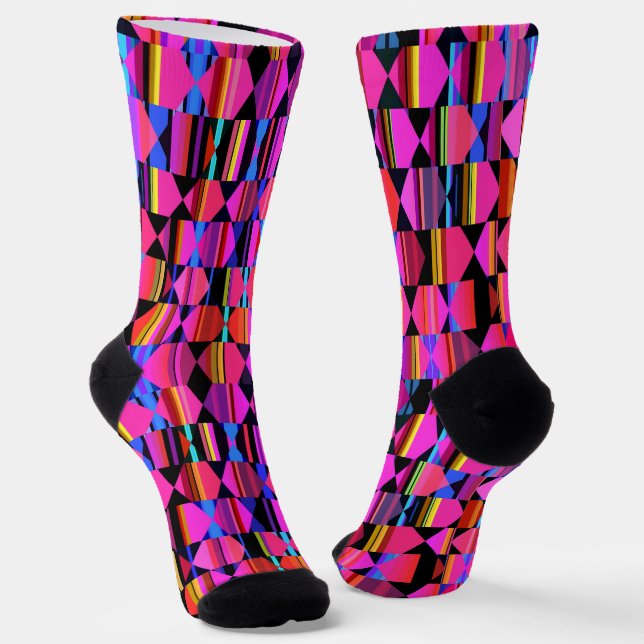 Chaussette Design géométrique rose chaud, Hexagons, Triangles (Angulaire)
