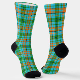 Chaussette Dessin à carreaux Tartan bleu orange vert