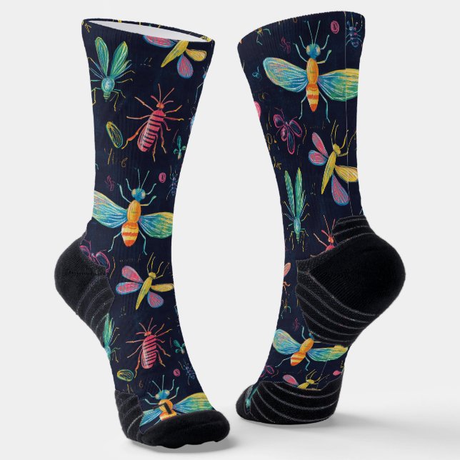Chaussette Dessin à la craie de divers insectes volants motif (Angulaire)