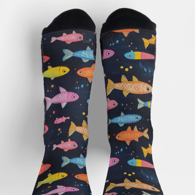 Chaussette Dessin à la craie de poisson de mer noir (Haut)