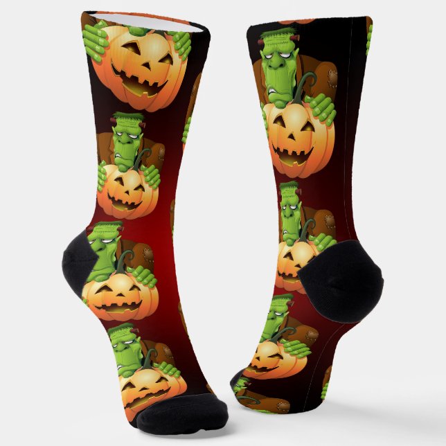 Chaussette Dessin de Frankenstein Monster avec Citrouille (Angulaire)