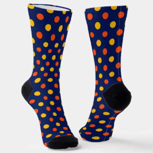 Chaussette Dessin de points orange jaune sur fond bleu 