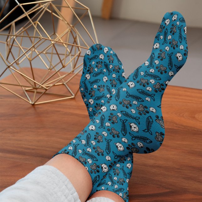 Chaussette Dessin Funny Blue Black and White Cats (Créateur téléchargé)