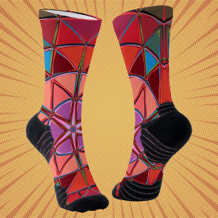 Chaussette Dessin Mandala Rouge rose et bleu