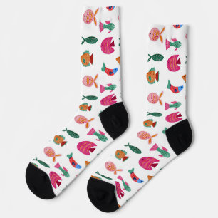 Chaussette Dessin sans couture de petits poissons colorés mig