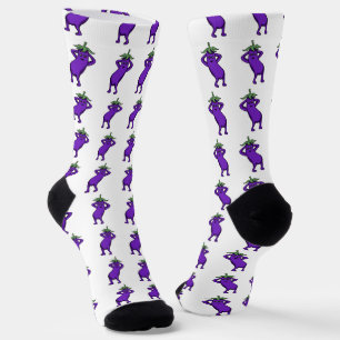 Chaussette Dessins de bande dessinée d'aubergines mignonnes p