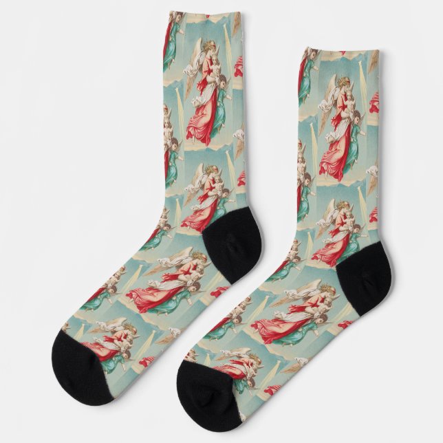 Chaussette Deux anges portent un petit enfant (Gauche)
