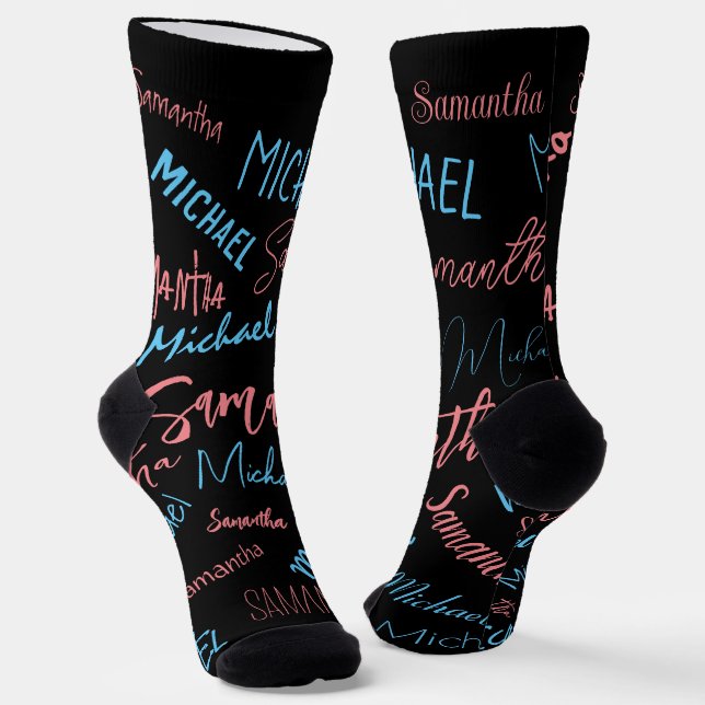 Chaussette Deux noms couples motif monogramme bleu rose clair (Angulaire)