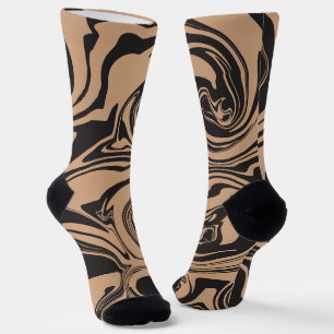 Chaussette Déverser dans Tan et Noir rétro, tourbillon de mar