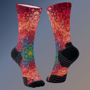 Chaussette Digital Mandala Orange bleu et rouge