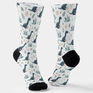 Chaussette Dinosaure Vert Bleu mignon avec Feuillage et Oeufs