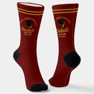Chaussette Diplômé d'or Maroon Personnalisé 2025 Graduation