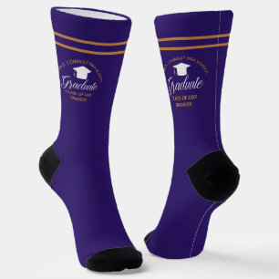 Chaussette Diplôme d'or violet personnalisé 2025 Graduate