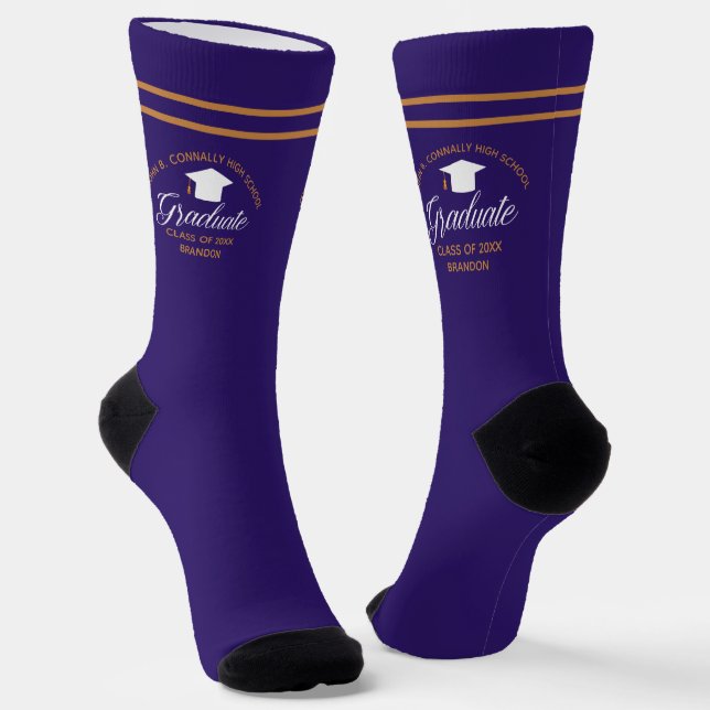 Chaussette Diplôme d'or violet personnalisé 2025 Graduate (Angulaire)