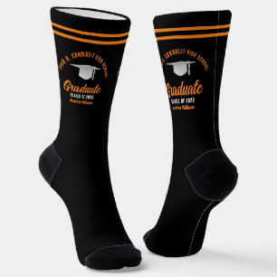 Chaussette Diplômé noir orange personnalisé de graduation