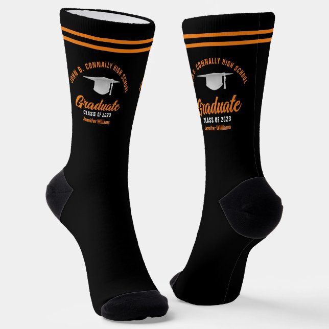 Chaussette Diplôme Orange Noir Diplômé Personnalisé (Angulaire)