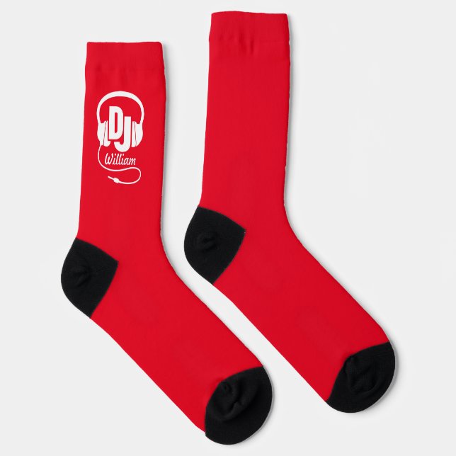 Chaussette DJ nom casque blanc rouge mélomane amoureux (Droite)