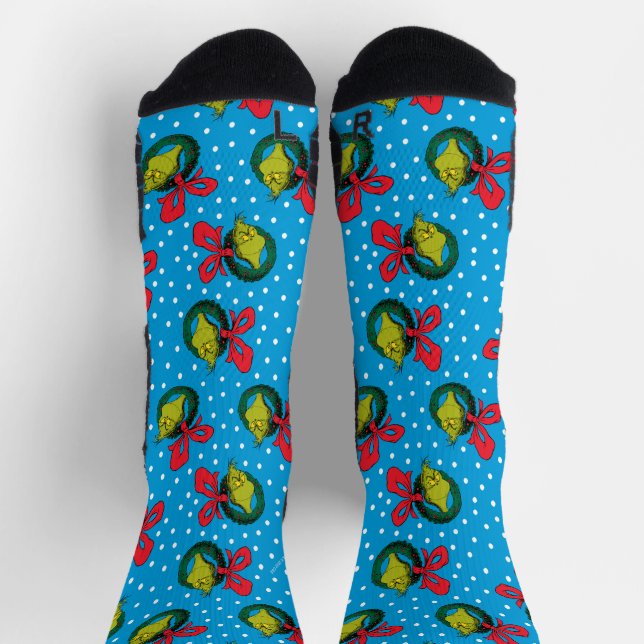 Chaussette Dr Seuss | Grinch | Motif de couronne de Noël (Haut)