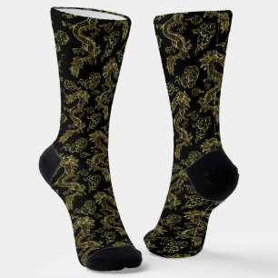 Chaussette Dragon Chinois Or et Rouge