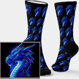 Chaussette Dragon Imaginaire bleu spectaculaire sur noir