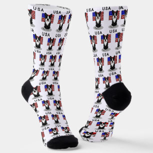 Chaussette Drapeau américain mignon Boston Terrier Dog (noir)