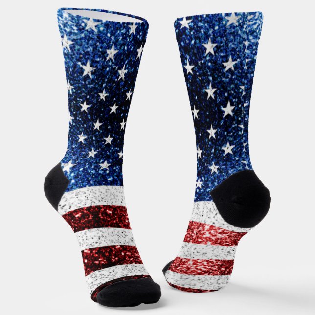 Chaussette drapeau américain rouge blanc brillant parties sci (Angulaire)