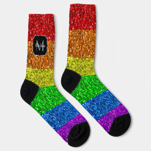 Chaussette Drapeau LGBT vibrant arc-en-ciel paillettes scinti