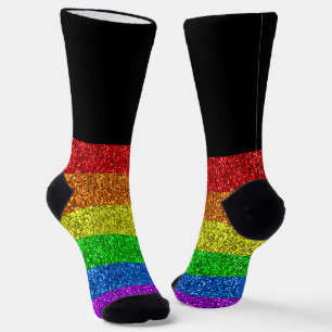 Chaussette Drapeau LGBT vibrant arc-en-ciel paillettes scinti