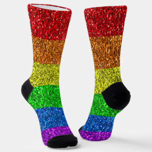 Chaussette Drapeau LGBT vibrant arc-en-ciel paillettes scinti