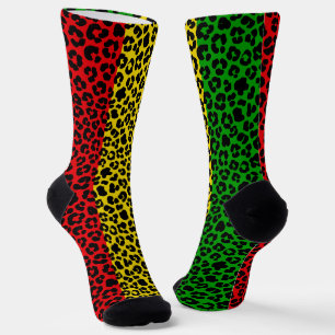 Chaussette Drapeau Rasta jamaïcain couleurs Empreinte de léop