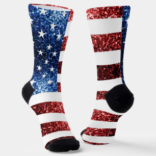 Chaussette Drapeau rouge bleu faux parties scintillant
