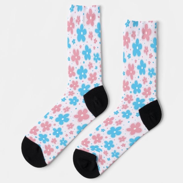 Chaussette Drapeau Transgenre Fierté Fleurs Doodle Pastel (Gauche)