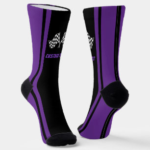 Chaussette Drapeaux de voiture de course à rayures violettes 