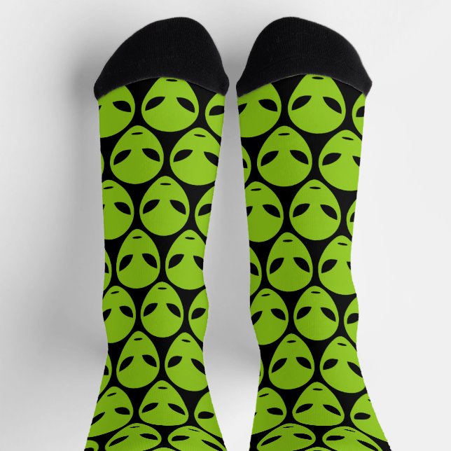 Chaussette Drôle alien vert tête motif chaussettes cadeau (Haut)
