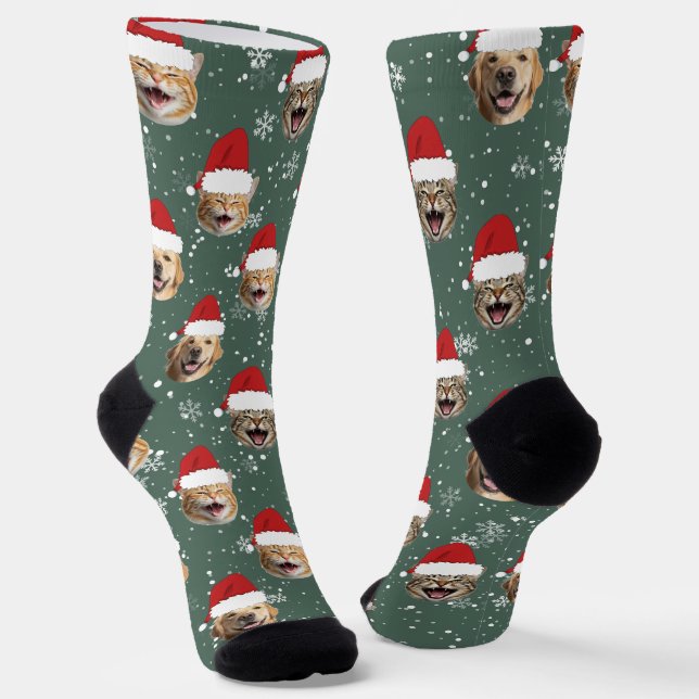 Chaussette Drôle Custom Chien Chat 3 Visages Noël Chapeaux de (Angulaire)