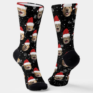 Chaussette Drôle Custom Chien Chat 3 Visages Noël Chapeaux de