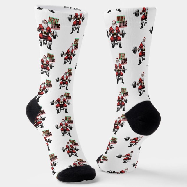 Chaussette Drôle Fitness Noël Vies de Noël Barbell Père Noël (Angulaire)