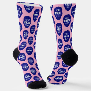 Chaussette Drôle motif de visage de photo personnalisée rose