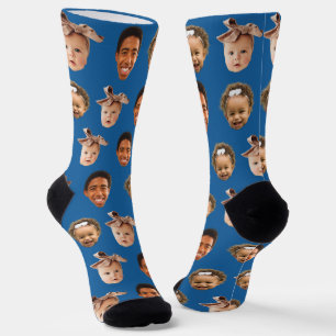Chaussette Drôle Papa personnalisé de 3 Enfants Photo Bleue