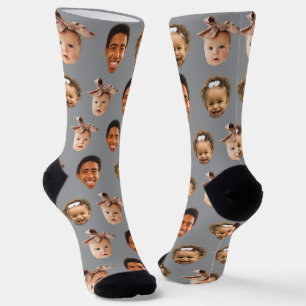 Chaussette Drôle papa personnalisé de 3 enfants Photo Grey
