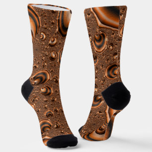 Chaussette Drôle Trippy Spiraling Orange Black Fractal Art